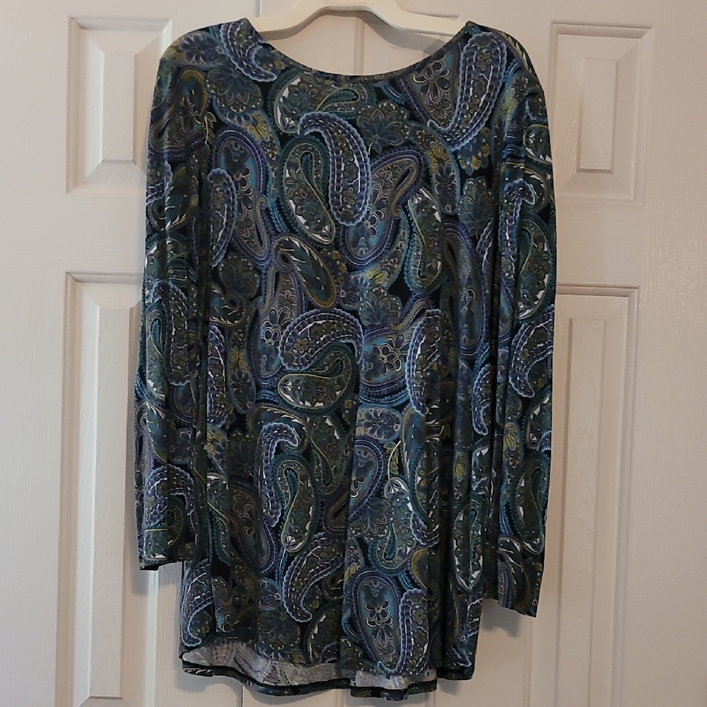 J. Jill Blue and Green Paisley Tunic Long Sleeve Blouse
